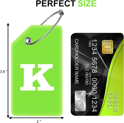 8 Pcs Luggage Tags for Suitcases, 26 Initial Letter Travel Luggage Baggage Identification Labels ID Tags Fully Bendable Tags with Stainless Steel Loop (Letter K, Green)