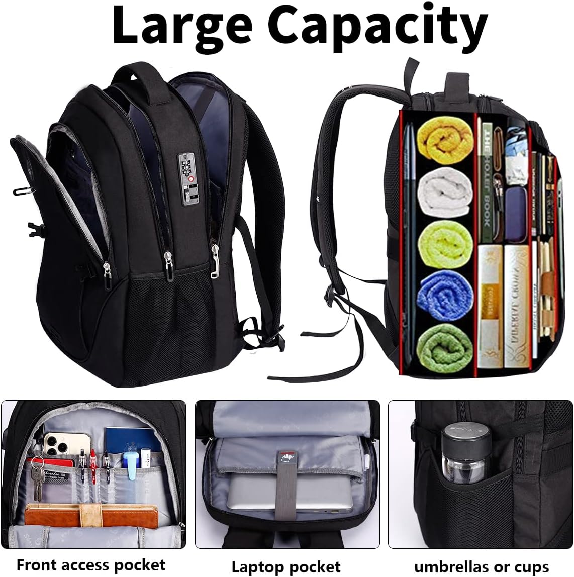 SHRRADOO Anti Theft Laptop Backpack Travel Backpacks with usb Charging Port for Women Men High School College Backpack Computer Bag Fits 17 Inch Laptop,Grey