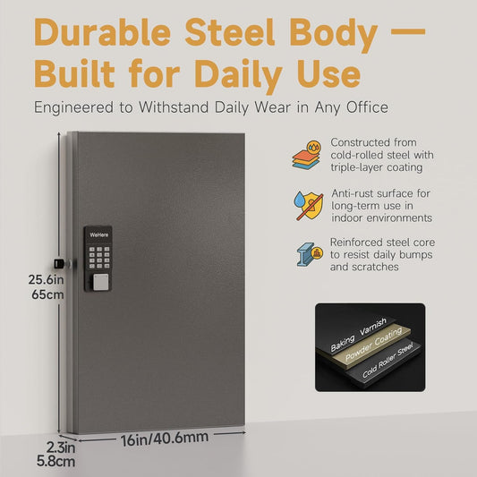 96 Key Lock Box Wall Mount, Key Cabinet Organizer use One Time Password,Fixed Code/Bluetooth Unlock, Security Lockbox for Valets, Hotels, Car, Offfice Key Management & Storage