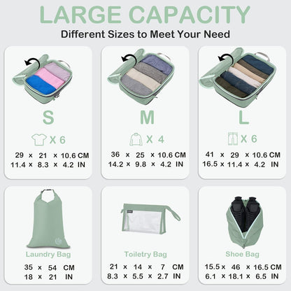 Cipway Compression Packing Cubes, Lightweight Travel Luggage Organizers with Shoe, Toiletry & Laundry Bags, Travel Essentials for Carry-on Suitcase (8 Piece, Sage Green)