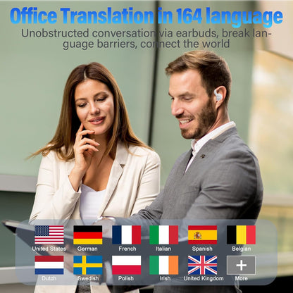 AI Translation Earbuds Real Time, 164 Language Translator Earbuds, 3-in-1 Bluetooth 5.4 Translation Headphones with 5 Translation Modes, 48H AI Ear buds Translator Device for Business/Learning, White