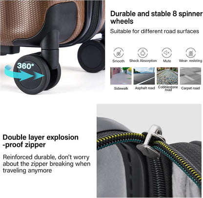 Hanke 24 Inch Expandable Checked Luggage Lightweight PC Hard Case Luggage Suitcases with Wheels TSA Luggage Rolling Large Suitcase Travel Luggage Bag for Go to University(Brown)