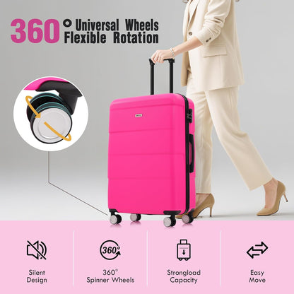 Merax Luggage Sets of 3 Piece Carry on Suitcase Airline Approved,Hardcase Suitcase Set with Double Spinner Wheels,Pink