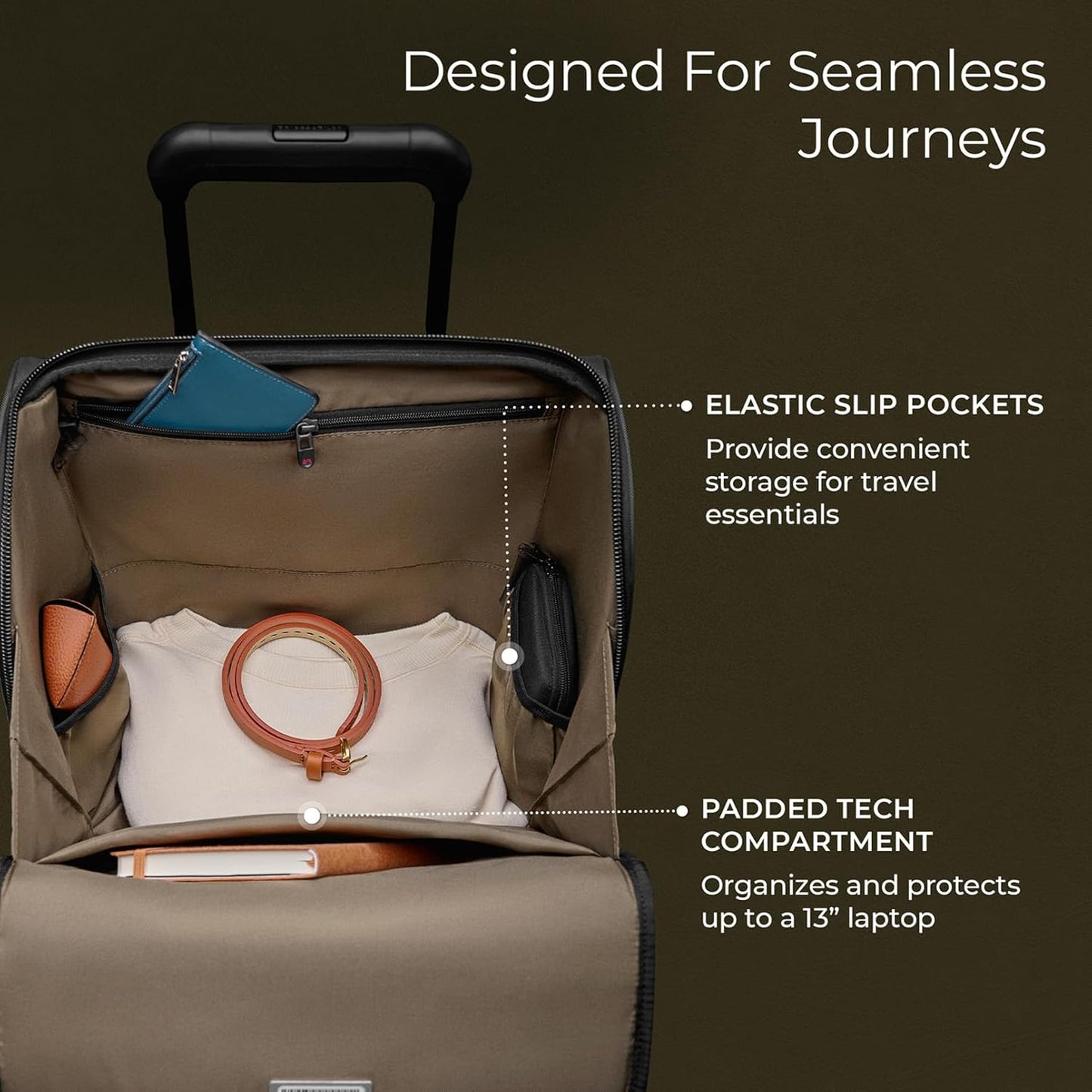 Briggs & Riley Cabin Spinner - Carry On Luggage for Travel, Suitcases with Wheels, Softside Rolling Bag for Men & Women, Fits Under Plane Seat, Telescoping Handle - ZDX Collection, Hunter