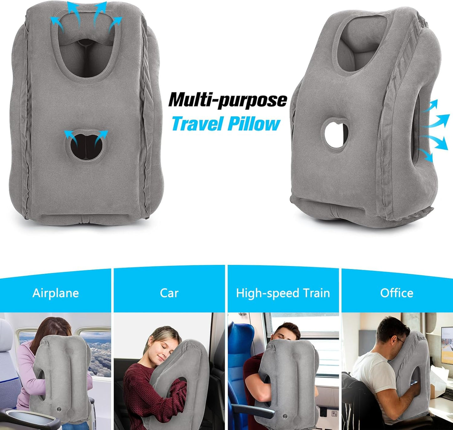 Rewondah Inflatable Travel Pillows for Airplanes | Airplane Pillow for Long Flight | Travel Plane Pillow for Airplanes Sleep Support | Blow up Flight Pillow for Long Flights to Avoid Neck Pain