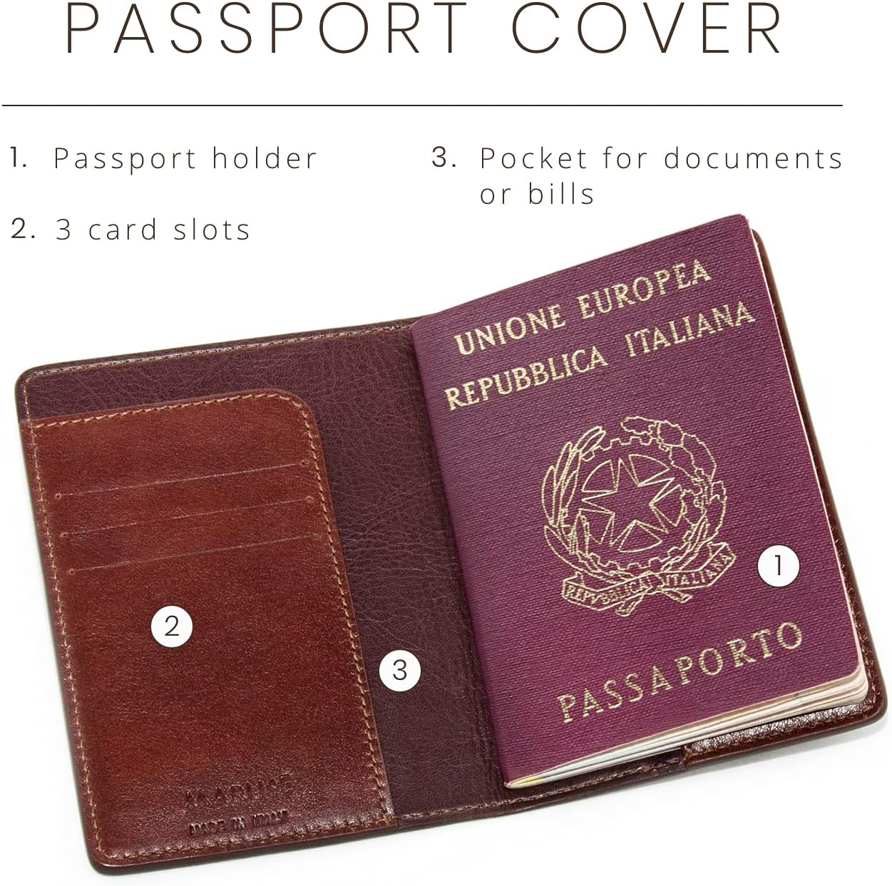Maruse Italian Leather Passport Cover for Men and Women, Handmade in Italy