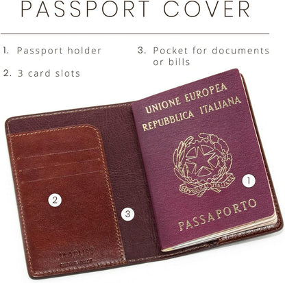 Maruse Italian Leather Passport Cover for Men and Women, Handmade in Italy