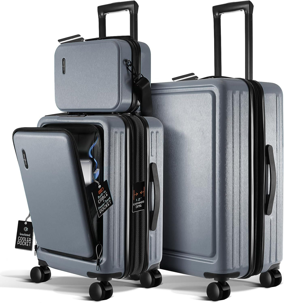 Luggage Sets 3 Piece, 22 Inch Carry on Luggage and 24 Inch Suitcases with Wheels Spinner, Durable Hard Shell Suitcase Set, Expandable Travel Suitcase, Grey