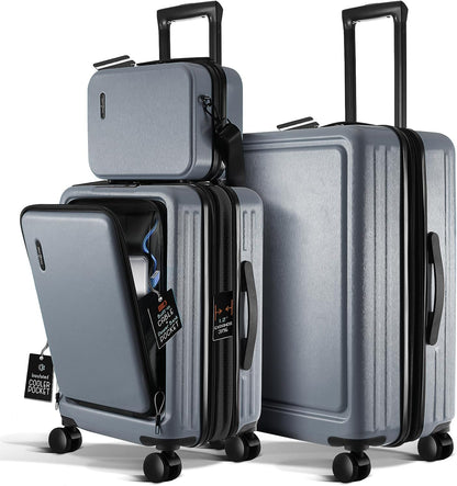 Luggage Sets 3 Piece, 22 Inch Carry on Luggage and 24 Inch Suitcases with Wheels Spinner, Durable Hard Shell Suitcase Set, Expandable Travel Suitcase, Grey