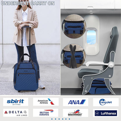 EMPSIGN Underseat Carry On Wheeled - 16" Carry on Bag with Wheels Multi-functional Lightweight Rolling Bag Overnight Weekender Small Suitcase for Women Men Travel Business, Haze Blue
