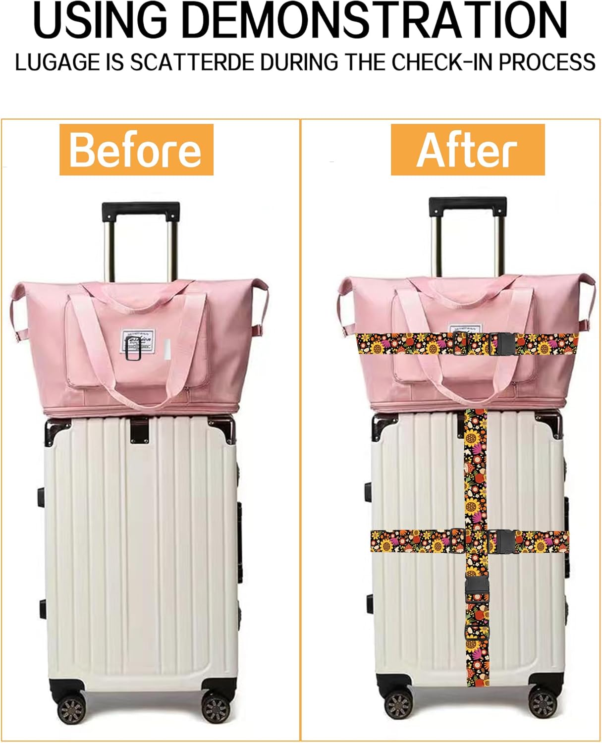 Luggage Straps for Suitcases, Adjustable Travel Belt, Durable Wide Luggage Strap, Cute Suitcase Strap Identifiers with Buckle, Bag Straps for Luggage, Luxury Brown Plaid