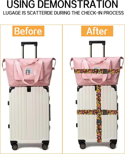 Luggage Straps for Suitcases, Adjustable Travel Belt, Durable Wide Luggage Strap, Cute Suitcase Strap Identifiers with Buckle, Bag Straps for Luggage, Cute Boho Mushrooms