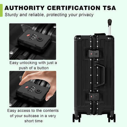 AnyZip Luggage PC+ABS Aluminum Frame Zipperless Checked Luggage Hard Shell Suitcase with TSA Lock Double Spinner Wheels 24 Inch Black