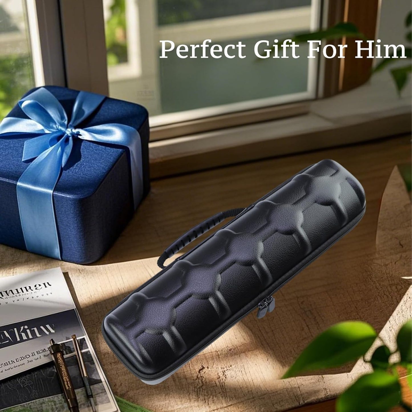 Juntan 5 Slots Hard Watch Travel Case, Portable PU Leather Zipper Storage Organizer Box for Men Women with Soft Compressible Foam Pillow Black