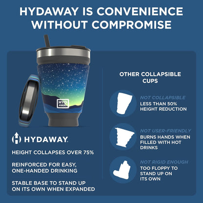HYDAWAY 16oz Collapsible Tumbler - BPA-Free, Reusable Silicone Cup with Lid & Insulating Sleeve - Perfect for Coffee, Travel, and Everyday Use