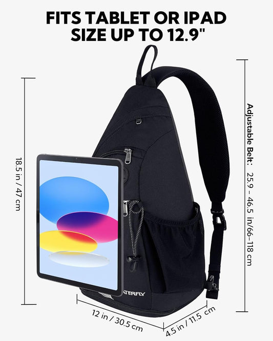 WATERFLY Large Crossbody Sling Bag: Over Shoulder Backpack Daypack Casual Cross Chest Side Pack