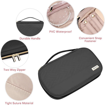 Jewelry Travel Case Organizer for Necklaces, Earrings, Rings, Bracelet, Watch, Soft Sided, Black