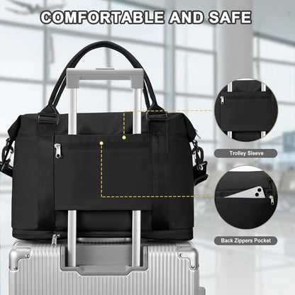 Travel Duffel Bag, Sports Tote Gym Bag, Shoulder Weekender Overnight Bag for Women