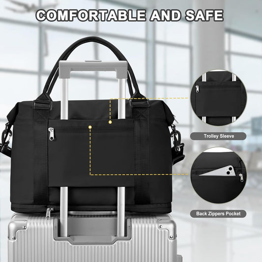 Travel Duffel Bag, Sports Tote Gym Bag, Shoulder Weekender Overnight Bag for Women