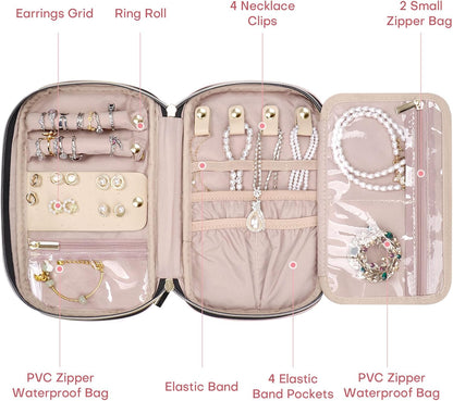 Jewelry Travel Case Organizer for Necklaces, Earrings, Rings, Bracelet, Watch, Soft Sided, Pink
