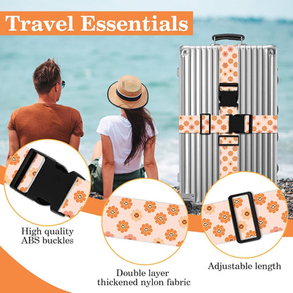 Luggage Straps for Suitcases TSA Approved, Luggage Identifiers for Suitcase, Adjustable Suitcase Strap for Baggage Security with Cute Patten, Travel Necessary Accessories 2Pack (Orange Flower)