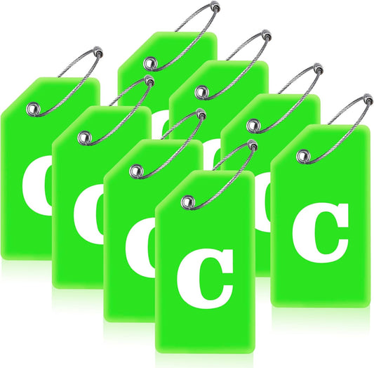 8 Pcs Luggage Tags for Suitcases, 26 Initial Letter Travel Luggage Baggage Identification Labels ID Tags Fully Bendable Tags with Stainless Steel Loop (Letter C, Green)