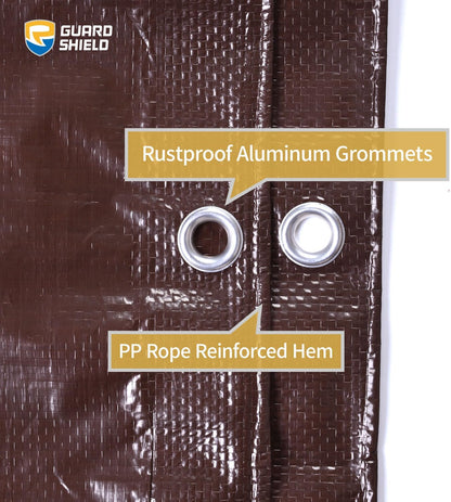 GUARD SHIELD Brown Tarp 20x20 Feet Waterproof Tarps Lightweight Camping Tarp Outdoor Multi Purpose Poly Cover 6mil