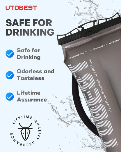 Hydration Bladder,TPU Water Bladder,Water Bladder for Hiking Backpack,BPA Free,Wide Opening,Leak-Proof,Water Reservoir for Hiking Cycling Camping Running