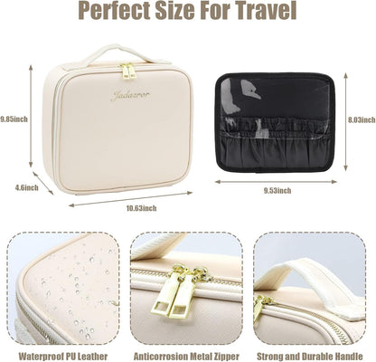 Portable Travel Makeup Bag with Lighted Mirror, 3 Color Brightness, Beige