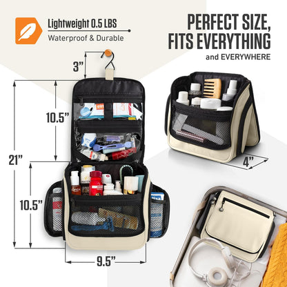 VENTURE 4TH Hanging Travel Toiletry Bag for Women & Men - Travel Organizer with Expandable Compartments & Removable Clear Pouch for Toiletries (Beige)