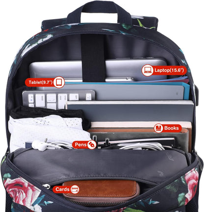 School Backpack,Casual Bookbag Women and Teen Girl Schoolbag with USB Port for High School College Office Work Travel