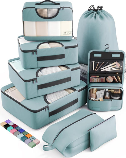 Veken 8 Set Packing Cubes for Travel Essentials, Suitcase Organizer Bags in 4 Sizes, Carry-On Luggage Accessories with Large Laundry & Hanging Toiletry Bag, Must-Have for Airplane, Road Trip & Camping