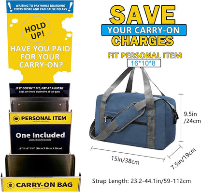 15 Inch Small Carry On Bags for Airplanes Spirit Airlines Personal Item Bag Underseat Foldable Travel Duffle Gym Bags for Women Men(20L,Navy)