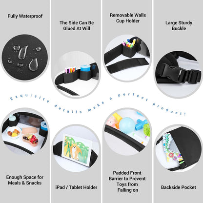 COOLBEBE Kids Travel Tray for Toddler Car Seat, Travel Tray for Airplane, Toddler Car Seat Lap Tray, Carseat Table Tray for Kids Travel Activities (Black-1)