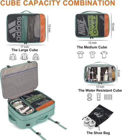 Travel Laptop Backpack,42L Carry on Luggage, Flight Approved Expandable Backpack,Business Anti Theft Weekender Bags for Women Men, Water Resistant Expandable Backpacks With 4 Packing Cubes