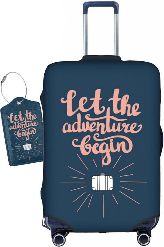 Let The Adventure Begin Luggage Cover Washable Suitcase Protector, Luggage Tag Travel Birthday Gifts For Men Women (M 22-25 Inch Luggage)