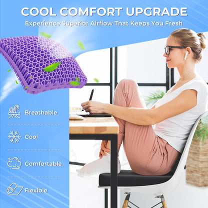 TushGuard Gel Seat Cushion for Long Sitting, Enlarged & Thickened Patent Design Office Chair Seat Cushion, Breathable Cooling Pads for Chairs, Soft Car Cushions for Wheelchair(Large, Black)