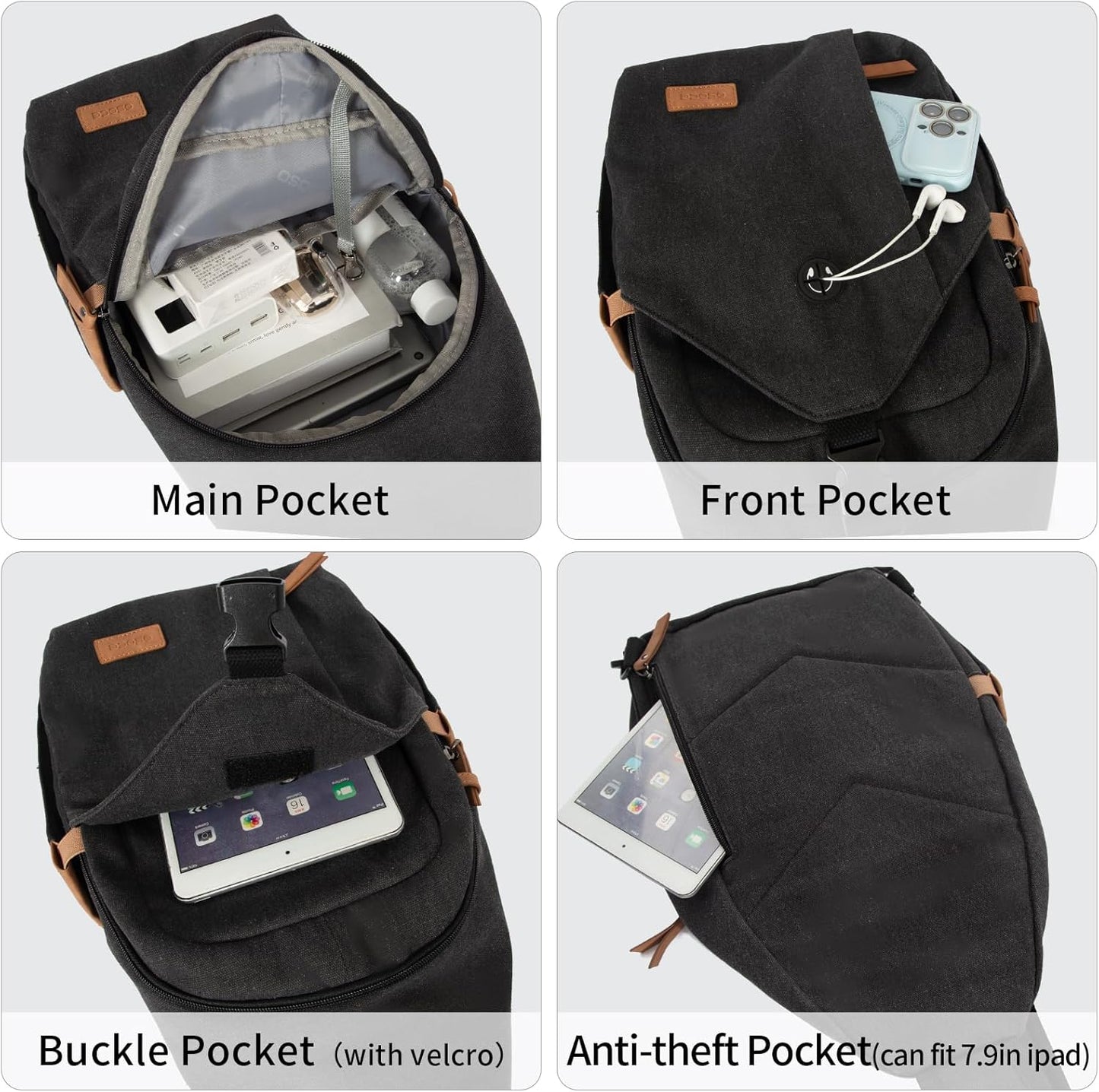 Sling Bag for Men, Crossbody Bag Men Anti Theft Crossbody Bag with Tunnel Lock Zipper Canvas Sling Backpack Travel