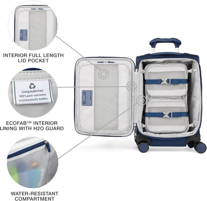 Travelpro VersaPack+ Lightweight Softside Expandable Carry on Luggage, 8 Spinner Suitcase, TSA Lock, Men and Women, Compact Carry On 20-Inch, Estate Blue