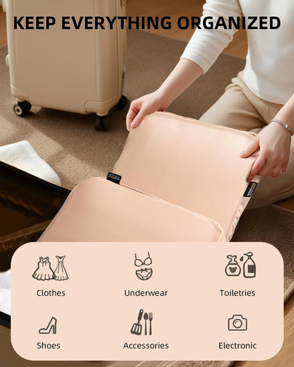 6 Set Compression Packing Cubes for Travel, Large Medium Small Luggage Organizers, Storage Bags for Clothes (6 Pack, Mist Khaki)