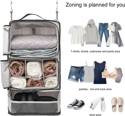 TABITORA Travel Portable Hanging Shelves Closet Organizer Packing Luggage Storage with Multifunctional and Foldable Invisible Compartment,Lightweight, for Suitcase, RV,Closet…lightgrey,XL