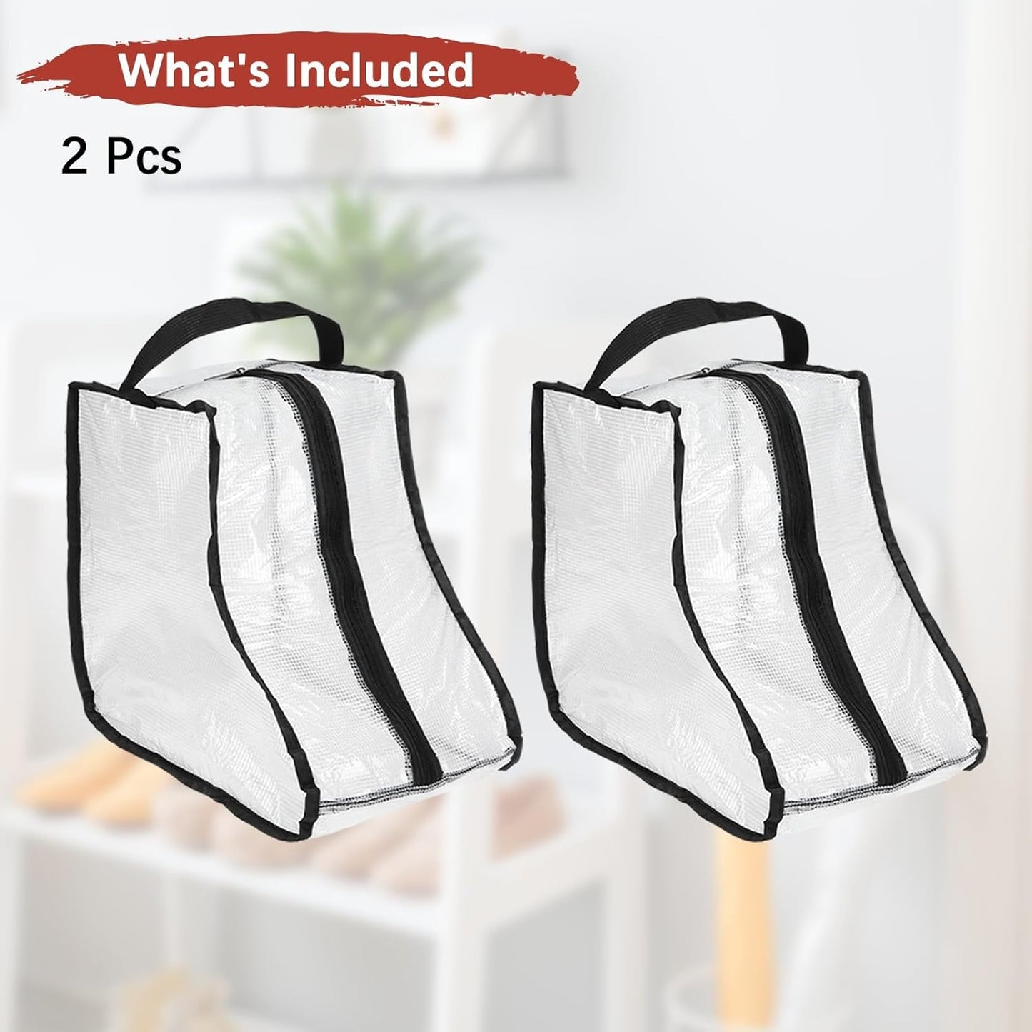 Boot Storage Bags [2PCS] - Plastic Short Boot Carry Bags Clear Shoe Bags with Handle for Travel & Daily Use - [Black] Waterproof & DustProof Boot Bags for Cowboy Boots
