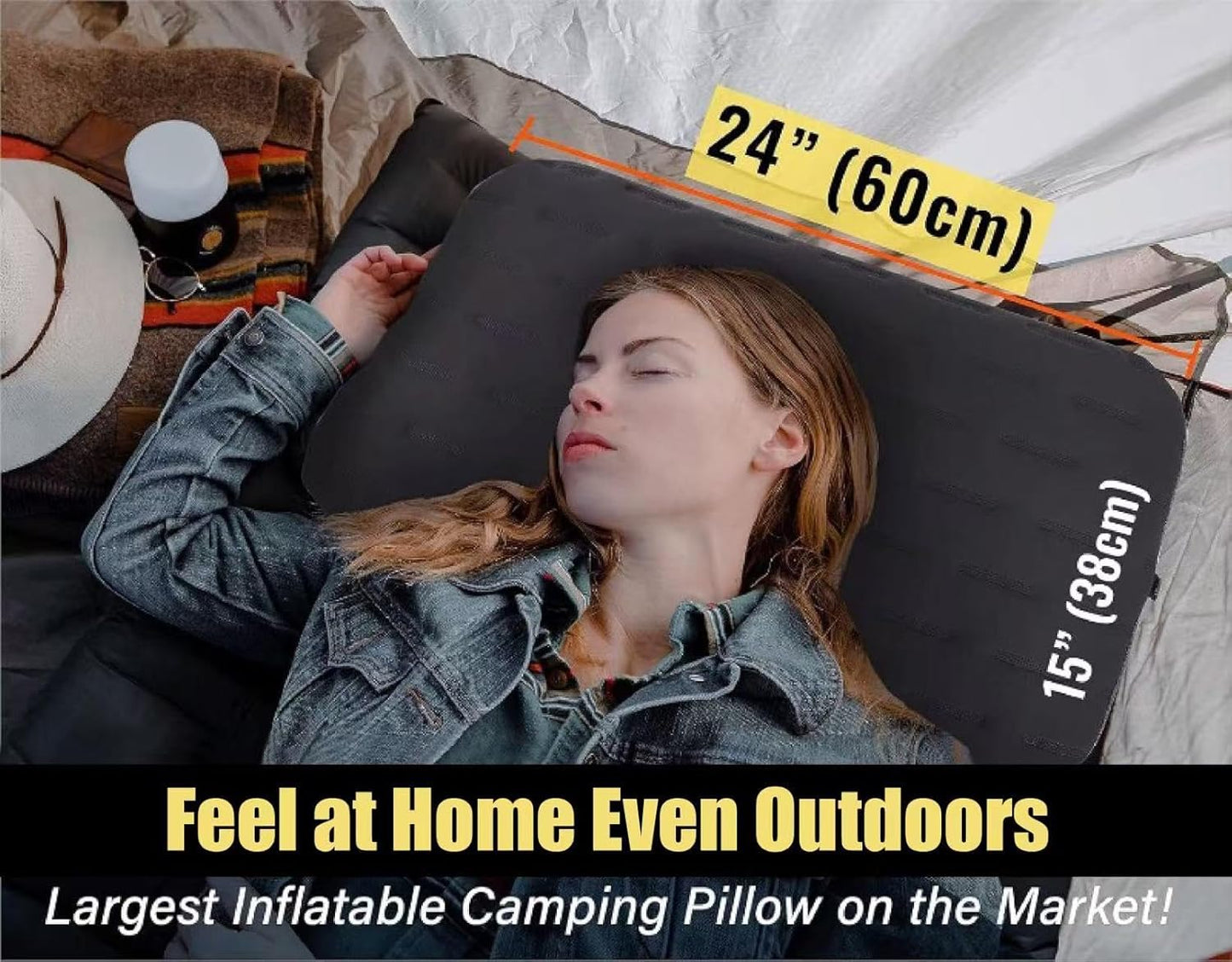 TREKOLOGY Camping Pillow - Large Inflatable (24"x15") for Home-Like Comfort, Portable & Ergonomic, Easy to Clean, Durable & Leak-Proof, Removable Strap for Secure Fit – ALUFT Ultra (Grey)