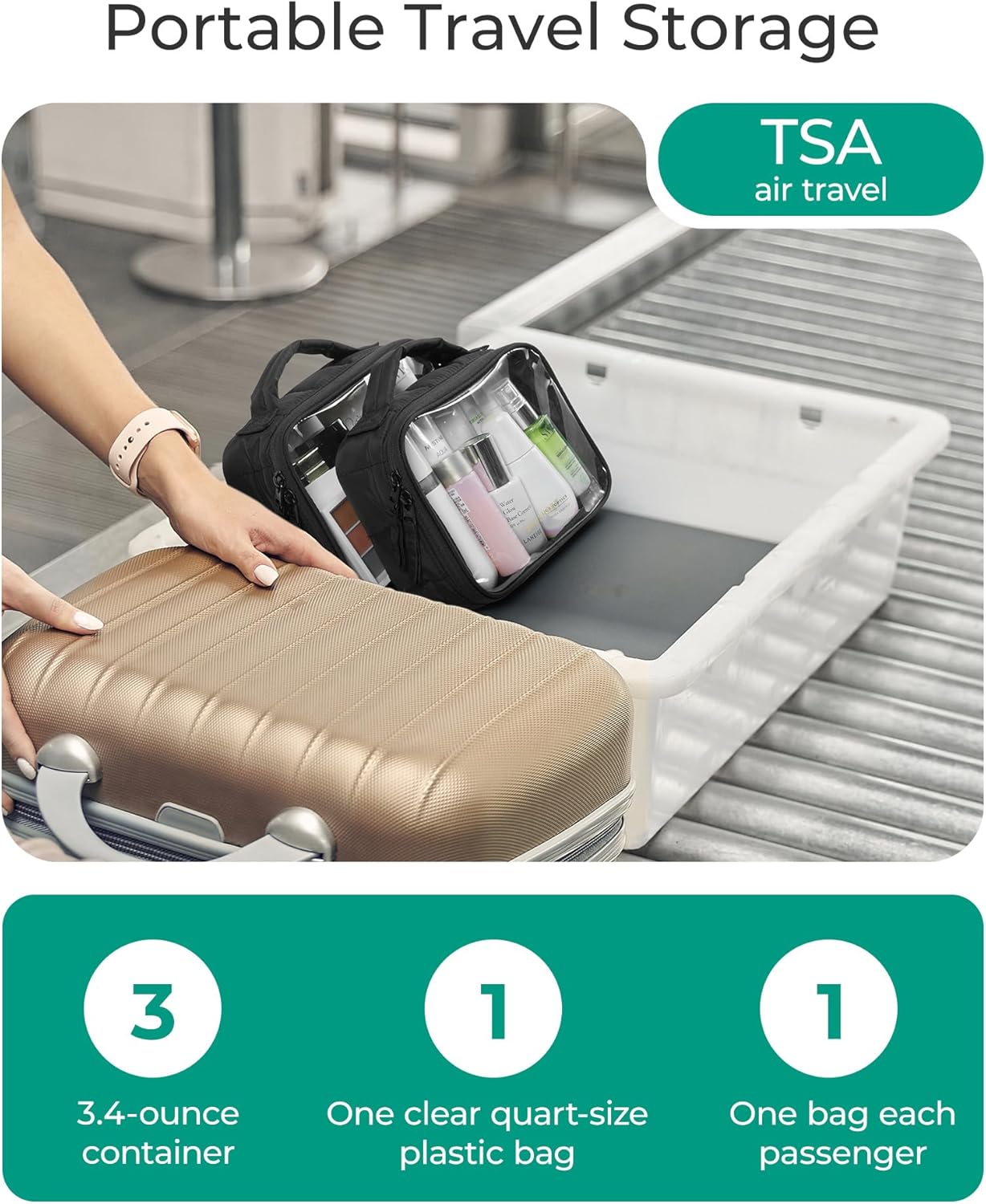 BAGSMART 2 Pack Clear Toiletry Bag, Puffy Edges TSA-Approved Travel Toiletry Bag, Large Opening with Handle, Cosmetic Organizer with Double Zipper for Women