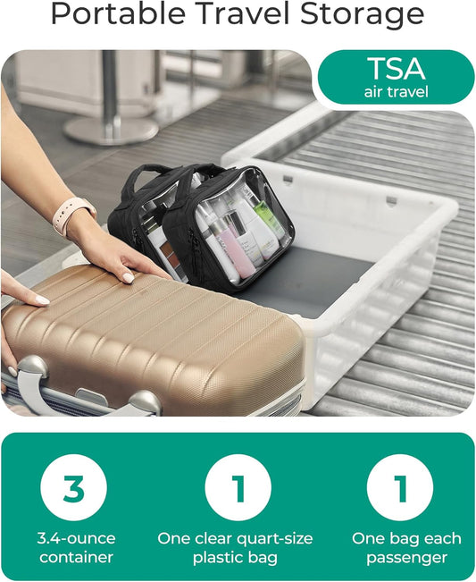 BAGSMART Clear TSA-Approved Toiletry Bag, 2 Pack Clear Makeup Bag with Handle, Quart Sized Travel Toiletry Organizer for Women