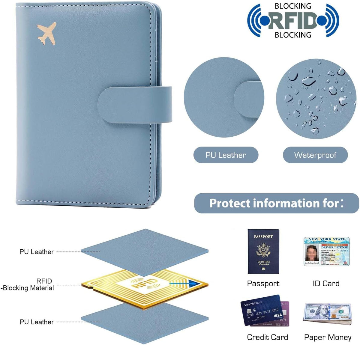 Melsbrinna Premium Leather Passport Holder Covers Case, Waterproof Rfid Blocking Travel Wallet Passport Holder with Pen Holder, Cute Passport Book for Women/Men