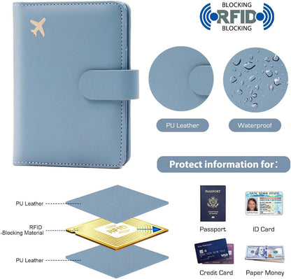 Melsbrinna Premium Leather Passport Holder Covers Case, Waterproof Rfid Blocking Travel Wallet Passport Holder with Pen Holder, Cute Passport Book for Women/Men
