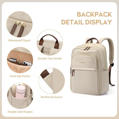 Hiking Travel Backpack for Women Casual Business Weekender Multilayer Laptop Bag,16 Inch,Apricot