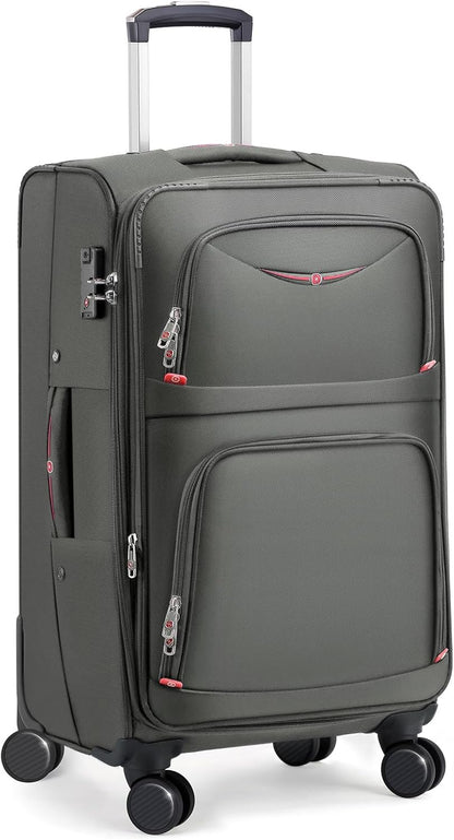 Softside Expandable Luggage with 4 Spinner Wheels, Durable Checked-Luggage Suicase (Gray, 29-Inch)