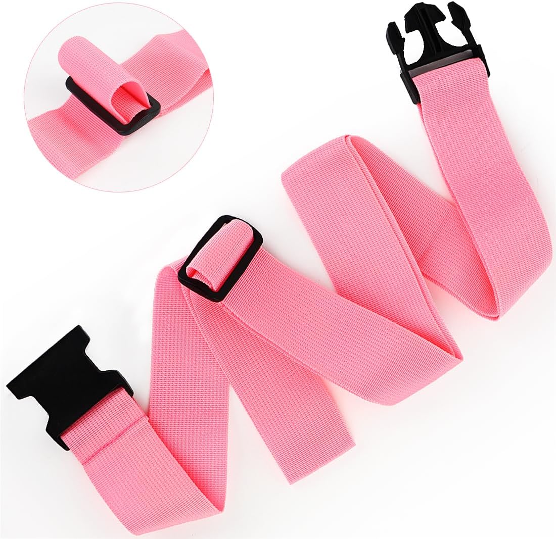 4Pack Luggage Straps for Suitcases, Travel Connector for Carry On Bag, Add Bag to Connect Two Suitcases, Adjustable Belt Attachment Accessories for Connect Your 3 Luggages, Pink